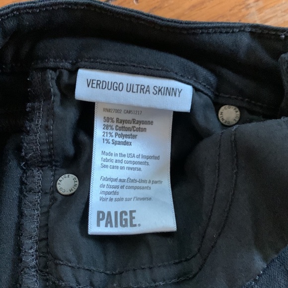 PAIGE Women’s Black Verdugo Ultra Skinny Ankle Jeans with Raw Hem Size 24 - Picture 9 of 12